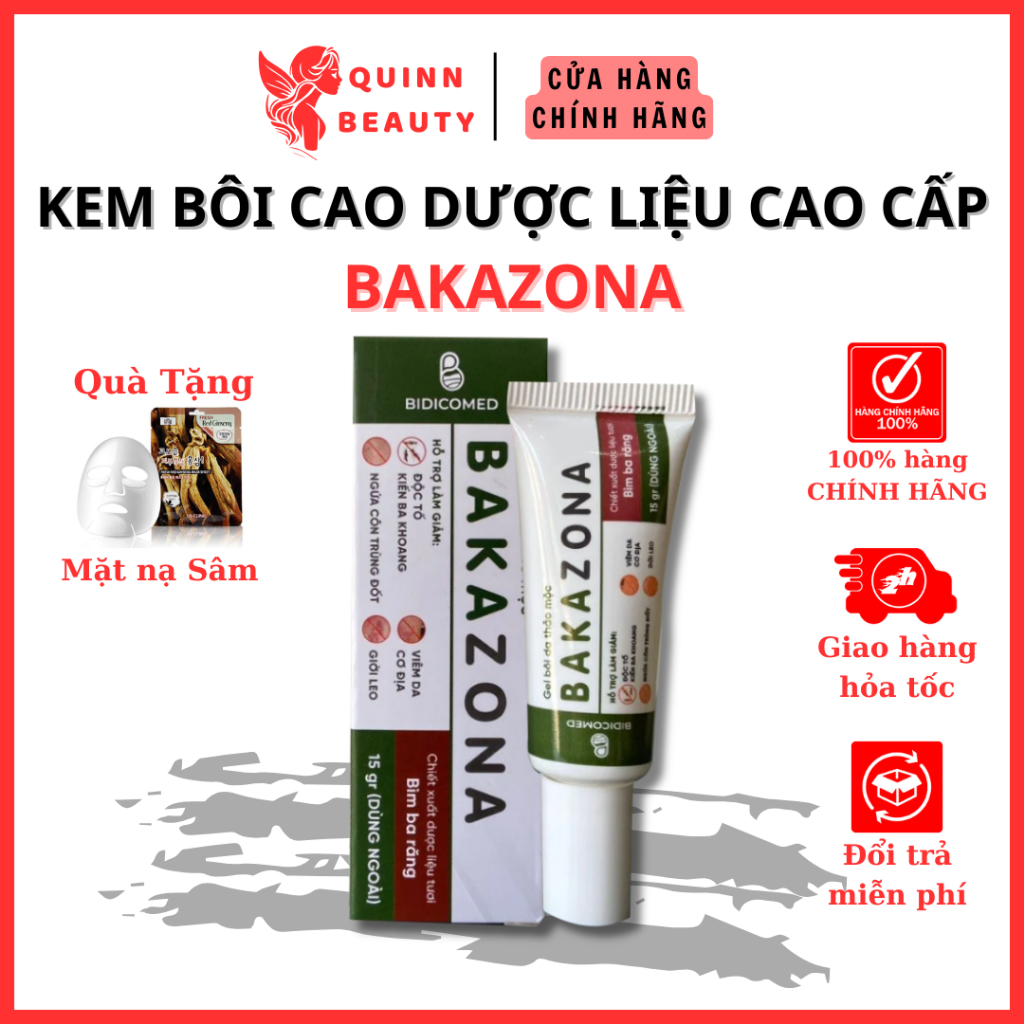 Kem bôi cao cấp Bakazona - Gel bôi thảo mộc Bakazona - Giảm độc tố do côn trùng cắn, giảm viêm da cơ địa - QUINN BEAUTY
