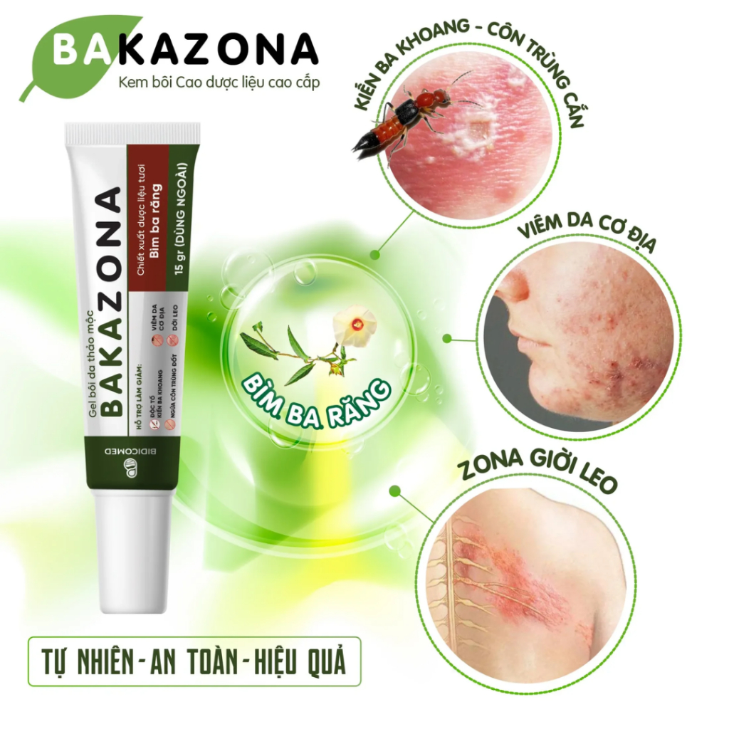 Kem bôi cao cấp Bakazona - Gel bôi thảo mộc Bakazona - Giảm độc tố do côn trùng cắn, giảm viêm da cơ địa - QUINN BEAUTY