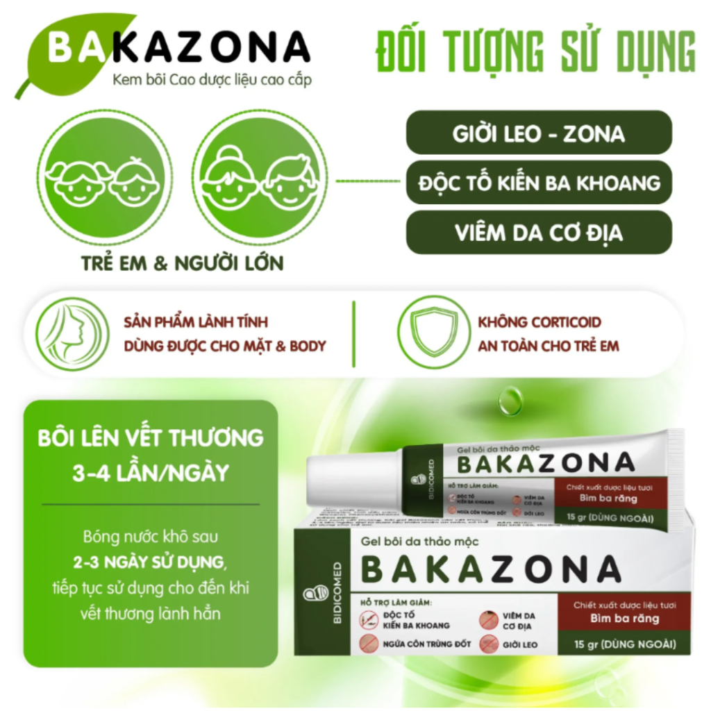 Kem bôi cao cấp Bakazona - Gel bôi thảo mộc Bakazona - Giảm độc tố do côn trùng cắn, giảm viêm da cơ địa - QUINN BEAUTY