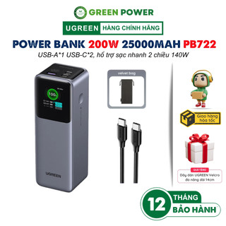 Bộ sạc dự phòng UGREEN Nexode 200W PB722 dung lượng 25000mAh, 2C1A hổ trợ sạc nhanh UFC/ PD/ PPS/ QC/ SCP màn hình LED
