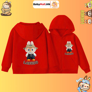 Áo Hoodie cho bé BABYMALL,  Áo khoác nỉ có mũ kiểu Hoodie cho bé trai bé gái có khoá kéo hình LABUBU