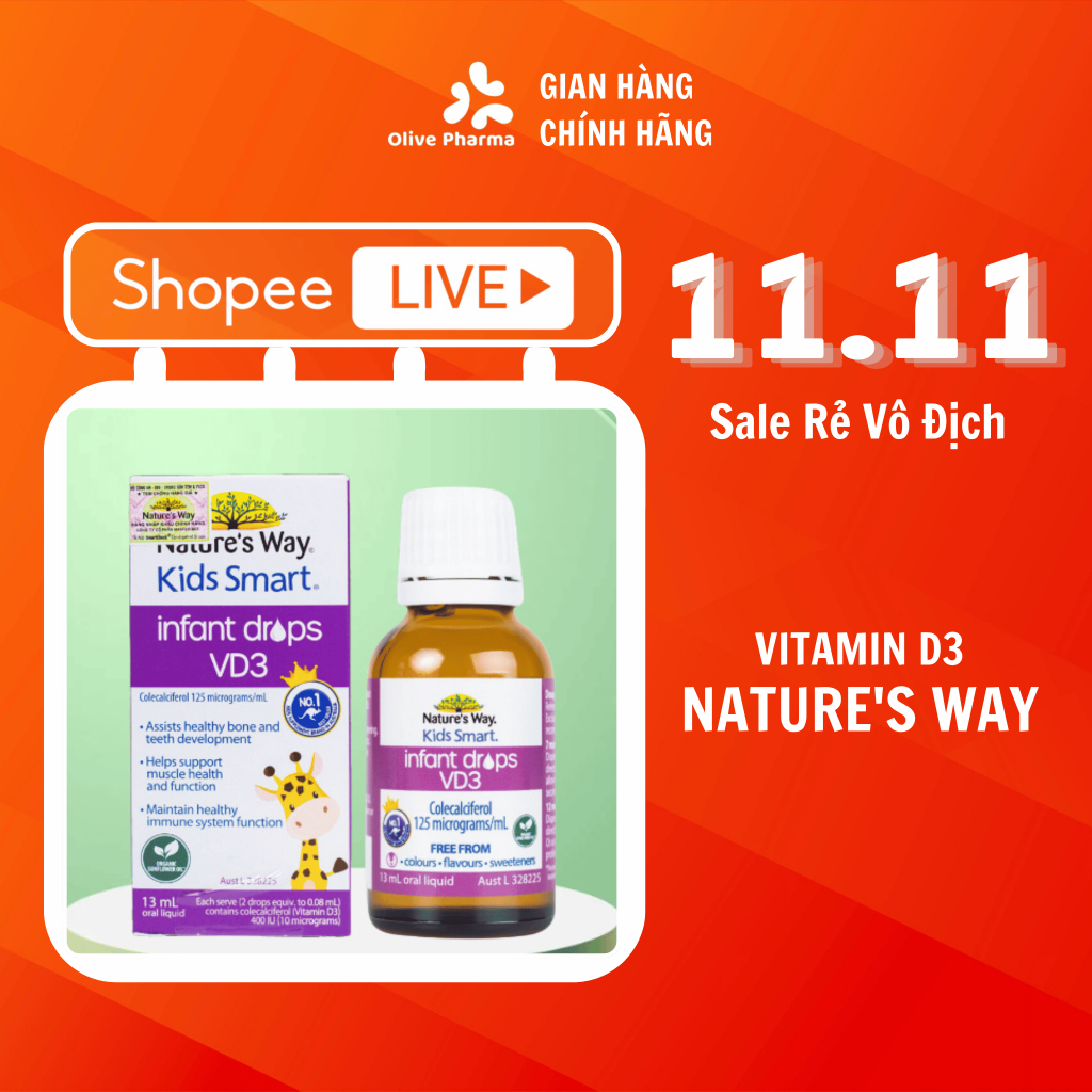 Olivepharma chính hãng - Vitamin Vd3 Nature's Way Kids Smart Infant Drops Vd3 - Hỗ trợ bổ sung Vitamin D3 cho bé