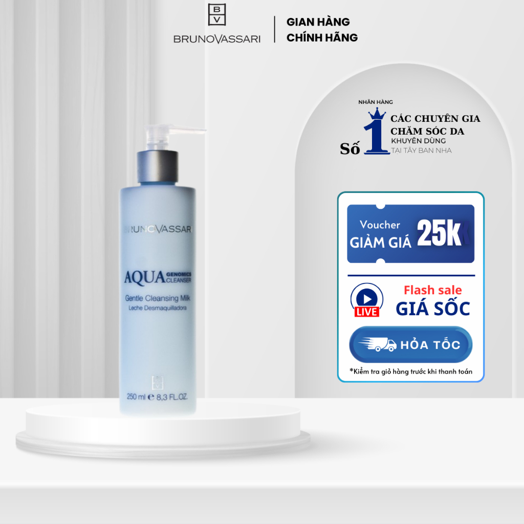 Sữa Rửa Mặt Bruno Vassari Aqua Genomics Gentle Cleansing Milk Cho Da Khô, Mất Nước
