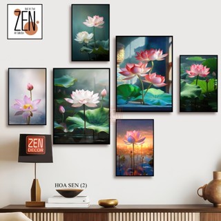 bộ 6 tranh dán tường trang trí- Chủ đề hoa sen lotus - trang trí phòng khách- phòng thờ