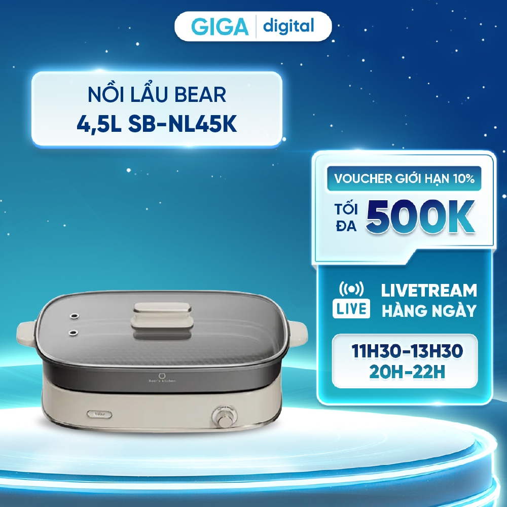 Nồi lẩu Bear 4,5L SB-NL45K - 2 lòng nồi nấu - Điều khiển núm vặn dễ dàng