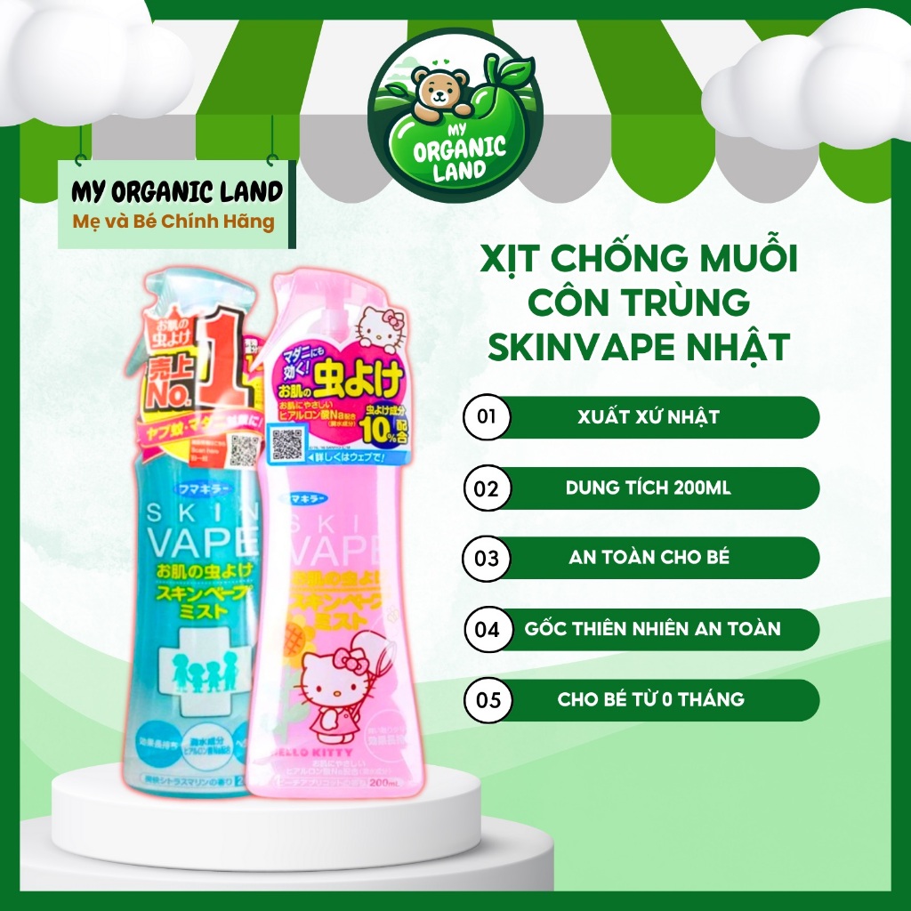 Xịt Chống Muỗi và Côn Trùng SkinVape Nội Địa Nhật Bản – Nhẹ Nhàng, Bảo Vệ Bé Yêu (200ml)