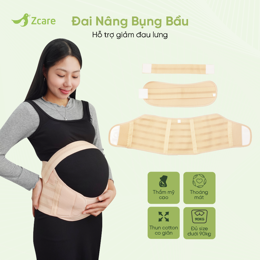 Đai nâng bụng bầu thẩm mỹ Zcare giảm đau lưng với chất thun cotton (đủ kích cỡ dưới 90 kg)