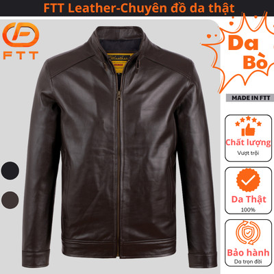 Áo da nam thật 100%  FTT Leather khuy cổ da bò và da cừu cao cấp mềm mại bền bỉ AD202C