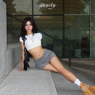 Áo Croptop Form Ôm Cổ Thuyền Augety Studio AMBER Top