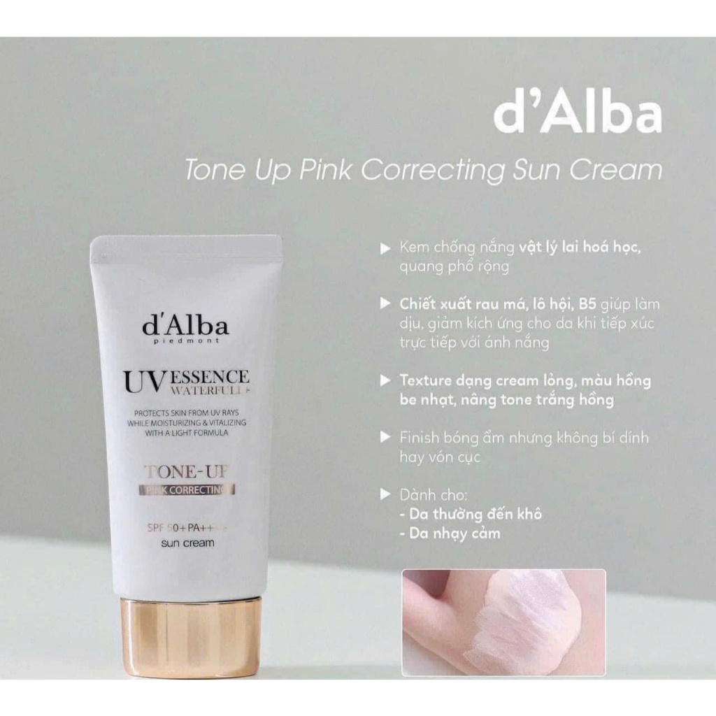 Kem chống nắng D'Alba UV Essence Waterfull Tone Up 50ml | d'Alba Tone hồng/tím, chống nắng tốt, nâng