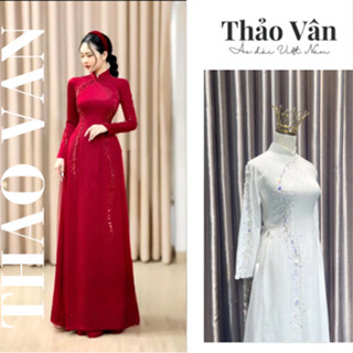 Áo Dài Cô Dâu Đính Xoắn 2 Tone Màu Thiết Kế Cao Cấp TV005 Sang Trọng Quý Phái - Áo Dài Cô Dâu Thảo Vân