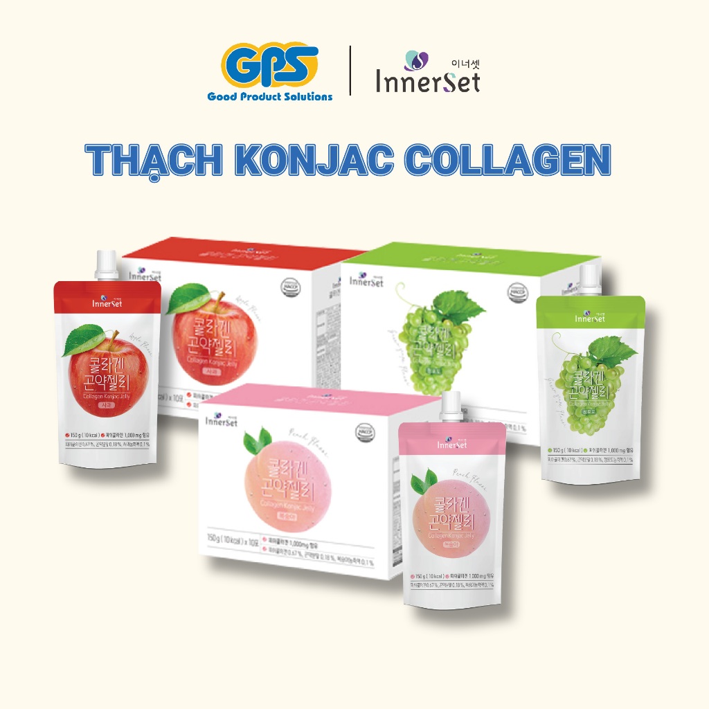 [INNERSET] THẠCH COLLAGEN KONJAC JELLY HỘP 10 GÓI (VỊ ĐÀO/TÁO/NHO XANH