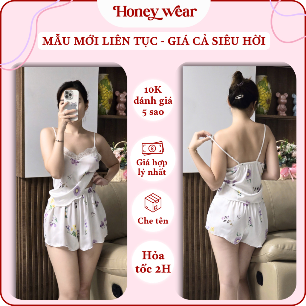 [Hàng Mới Về] Đồ Bộ Nữ Lụa 2 Dây Mặc Nhà Nữ Phong Cách Gợi Cảm Honey Wear Đồ Ngủ Nữ Mềm Mịn Thoáng Mát Cổ V Mềm Mại B42