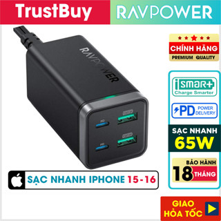 Củ Sạc Điện Thoại RAVPower RP-PC136 2 Cổng USB và 2 Cổng USB Type C PD 65W - Hàng Chính Hãng
