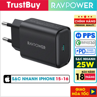 Adapter Củ Sạc Nhanh Samsung, iPhone, iPad Đến 25W Type C PD 3.0 & QC 3.0 RAVPower RP-PC156 - Hàng Chính Hãng