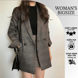 Áo khoác nữ blazer dáng dài vải kẻ trẻ trung năng động áo vest nữ 2 lớp Hàn Quốc chất cao cấp phù hợp đi làm AK61