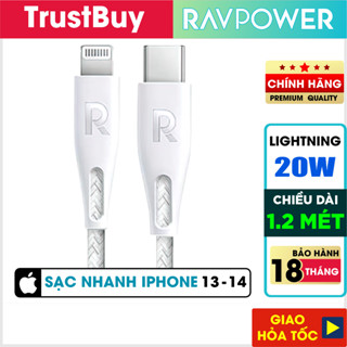 Dây Cáp Sạc Type C To Lightning 20W Chuẩn MFI C94, Dài 1.2m Sạc Nhanh iPhone, iPad RAVPower - Hàng Chính Hãng