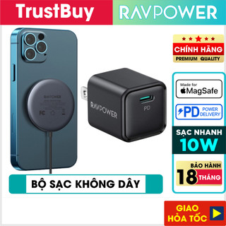  Bộ Đế Sạc Không Dây Magsafe Nam Châm 10W RAVPower RP-WC012 Kèm Củ Sạc Type C 20W Cho iPhone 15 iP14 iP13 iP12 