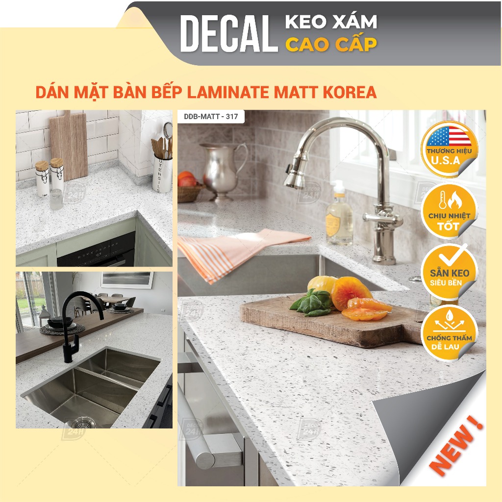 Giấy Decal Dán Bếp Cao Cấp Vân Đá Terrazzo Loại Dày Dán Mặt Đá Bếp, Mặt Bàn Chịu Nhiệt Decor24h, DDB