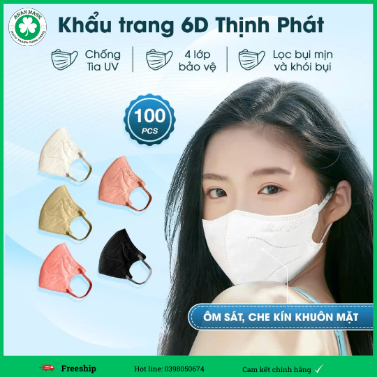 Set 100 Cái Khẩu Trang 6D THỊNH PHÁT PRO MASK Airit Dây Bản To Không Sợ Đau Tai, Hàng Chính Hãng