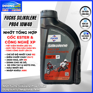 Nhớt Fuchs Silkolene Pro 4 XP 10W40, Nhớt Tổng Hợp Siêu Cao Cấp Cho Xe Số, Côn Tay Moto PKL - Nhập khẩu Anh
