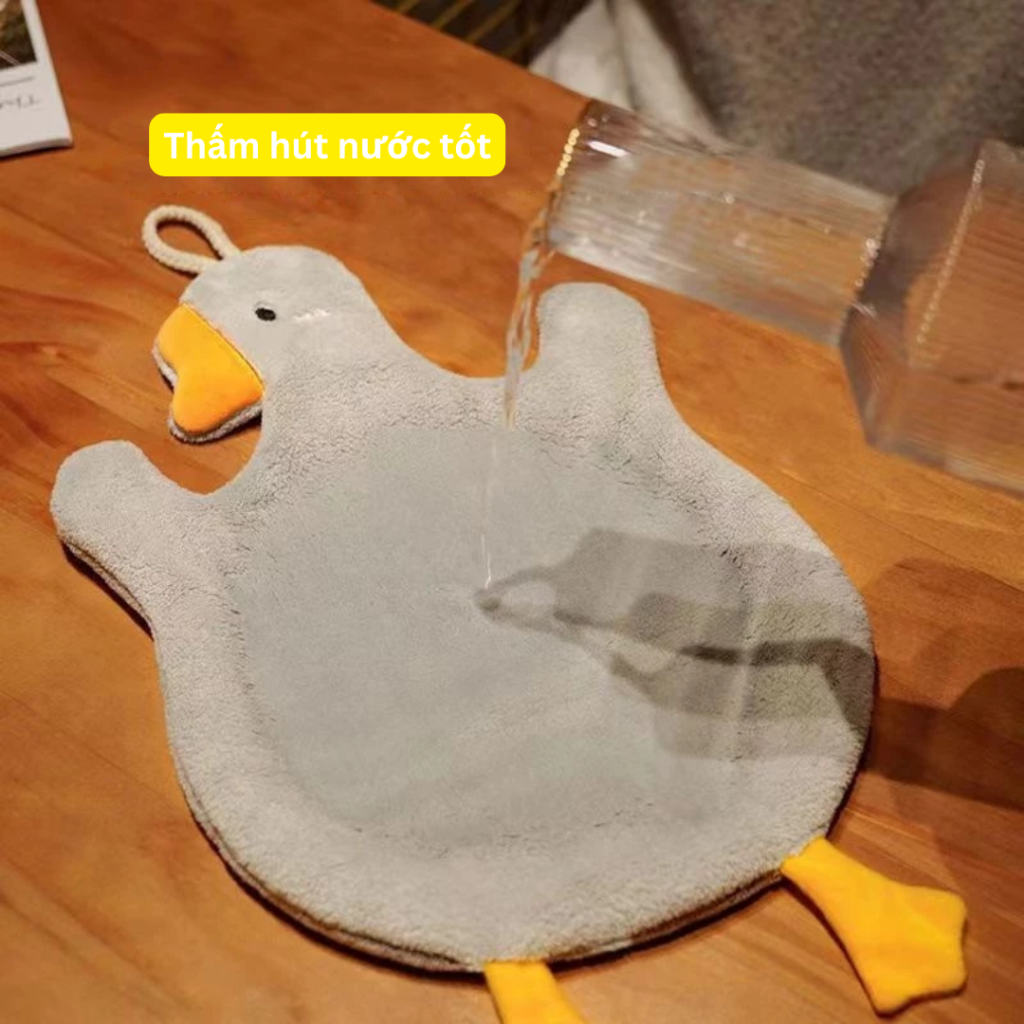 Khăn Lau Tay Treo Nhà Bếp, Nhà Tắm 2 Lớp Hình Con Vịt Siêu Thấm Hút