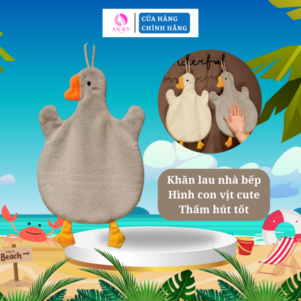 Khăn Lau Tay Treo Nhà Bếp, Nhà Tắm 2 Lớp Hình Con Vịt Siêu Thấm Hút