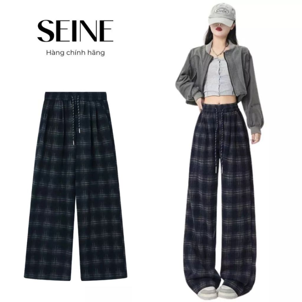 Seine.basic Quần dạ nữ kẻ caro phong cách thời trang Hàn quần suông form rộng dày dặn dễ mix đồ chất lượng cao cấp