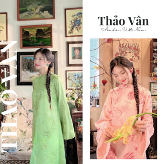 Áo Dài Tết Cách Tân Hồng Sư Thanh Sư Hoàng An Thiết Kế Thêu Hoạ Tiết Kì Lân - Áo Dài Thảo Vân