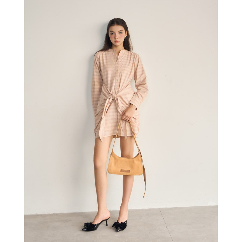 Đầm Tết 2025 Đầm Sơ Mi Dáng Suông Buộc Vạt Chéo Cách Điệu - Monstier Peach Laid Shirt - Dress 🧧💫