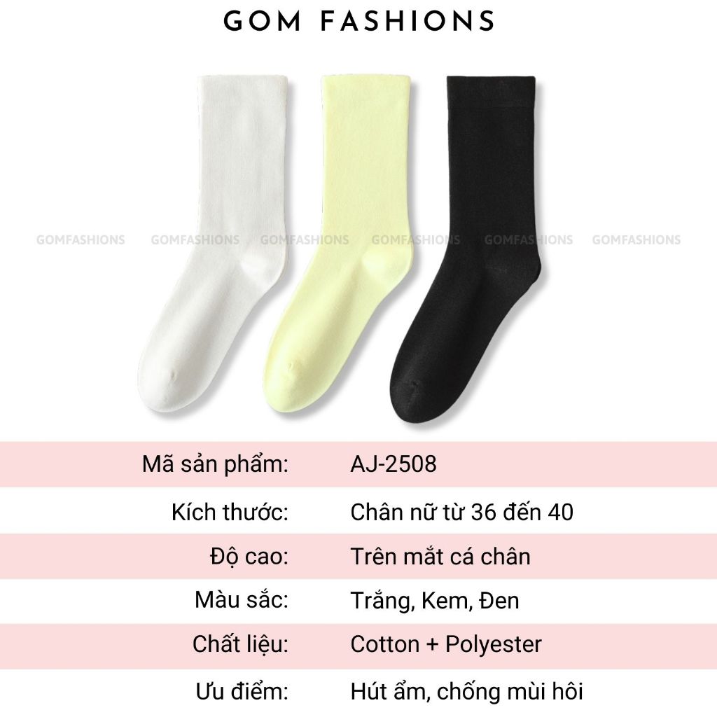 Combo 5 đôi tất nữ cổ cao thoáng khí GOMTAT mẫu trơn basic, vớ trắng chất cotton mềm mại, êm chân | BigBuy360 - bigbuy360.vn