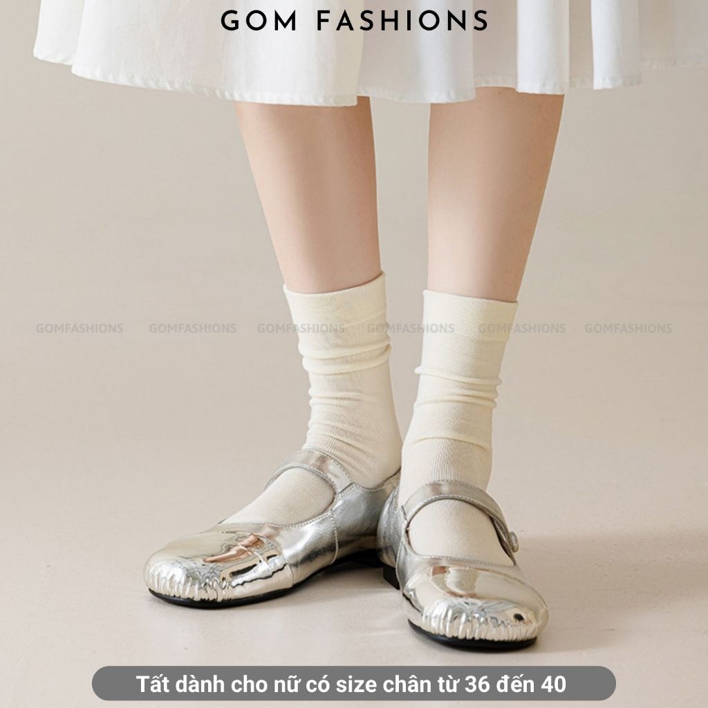 Combo 5 đôi tất nữ cổ cao thoáng khí GOMTAT mẫu trơn basic, vớ trắng chất cotton mềm mại, êm chân | BigBuy360 - bigbuy360.vn