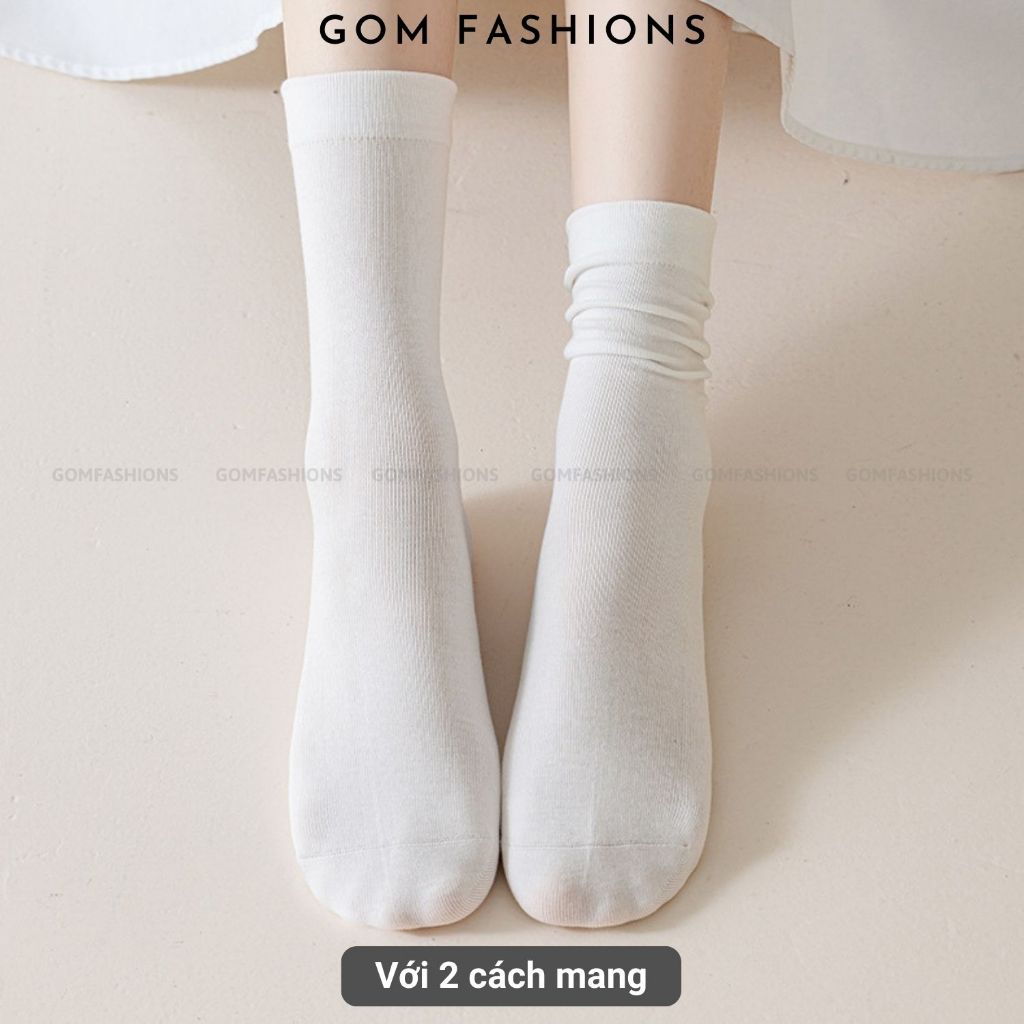 Combo 5 đôi tất nữ cổ cao thoáng khí GOMTAT mẫu trơn basic, vớ trắng chất cotton mềm mại, êm chân | BigBuy360 - bigbuy360.vn