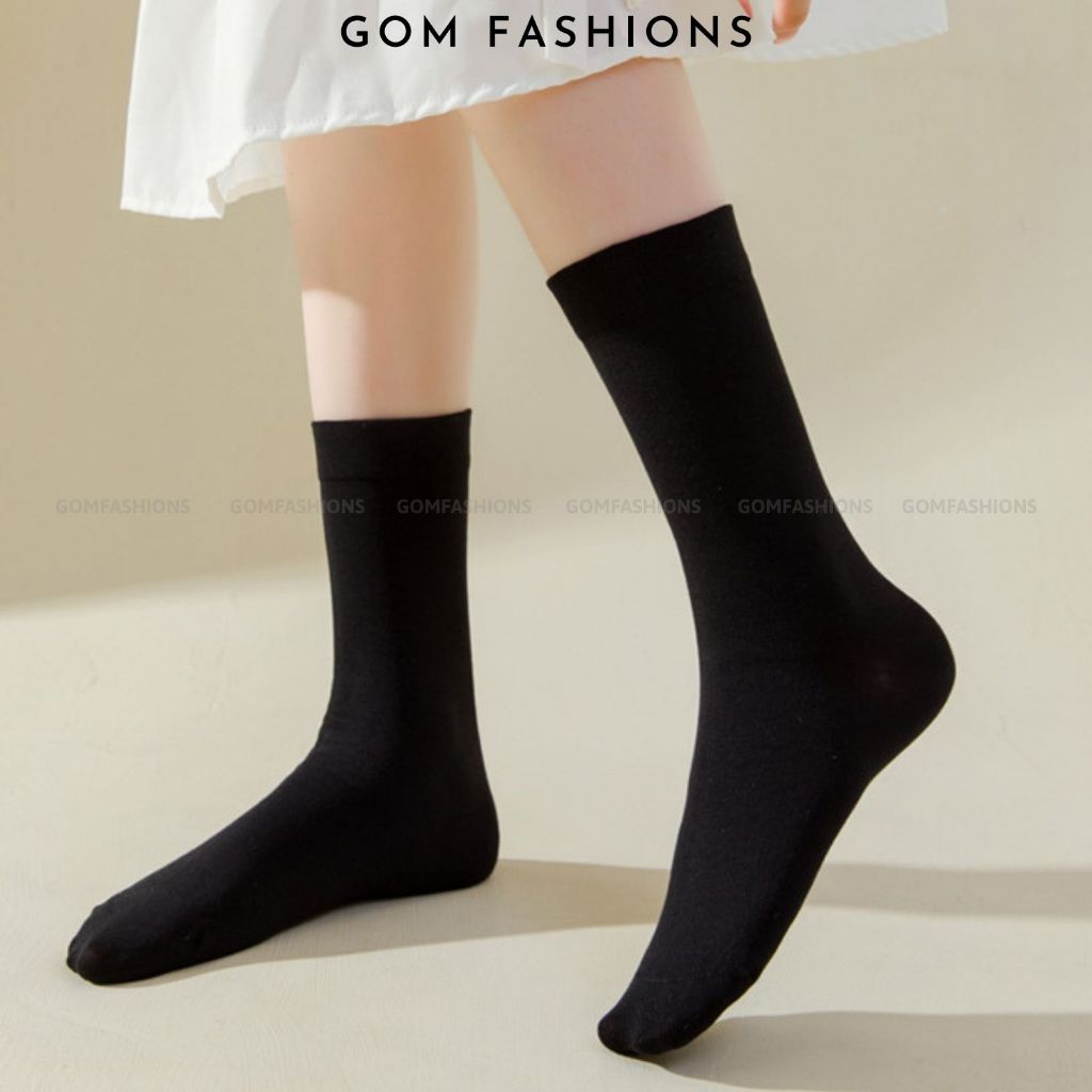 Combo 5 đôi tất nữ cổ cao thoáng khí GOMTAT mẫu trơn basic, vớ trắng chất cotton mềm mại, êm chân | BigBuy360 - bigbuy360.vn