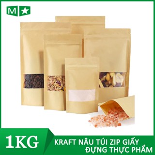   1KG  Túi giấy kraft có cửa sổ cái Túi Zip Giấy Kraft Nâu Túi Zip Giấy Đựng Thực Phẩm 