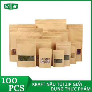 Túi Zip Giấy Kraft Nâu, Túi Zip Giấy Đựng Thực