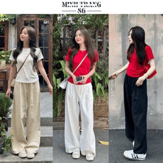 Quần Ống Rộng Nữ Lưng Cạp Cao Hàn Quốc, Quần Suông Vải Thô Mềm, Mát, Nhiều Màu Basic Đẹp-M65-MT984