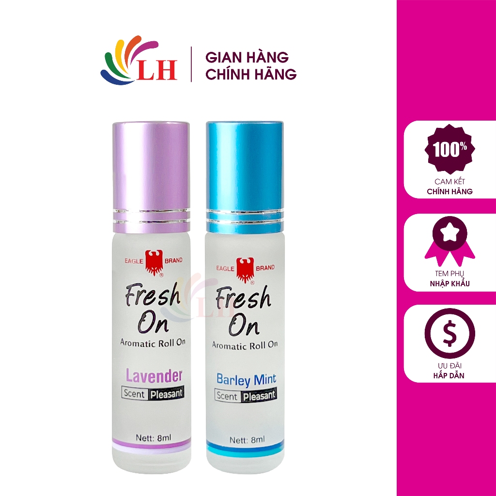 Combo Dầu lăn giảm căng thẳng Eagle Brand Fresh On Lavender + Barley Mint (8ml)