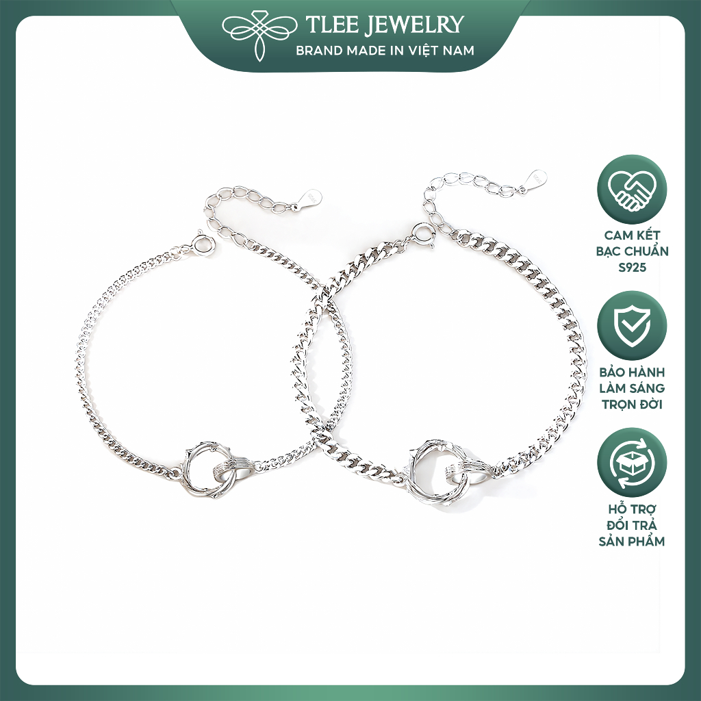 Lắc tay bạc đôi charm tròn xương rồng gai Mobius TLEEJEWELRY LT0403
