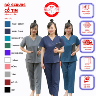 Bộ scrubs bác sĩ cổ tim - bộ blue đồng phục kỹ thuật viên, điều dưỡng, hộ lý, spa chất phổ thông Chất Vải Lon