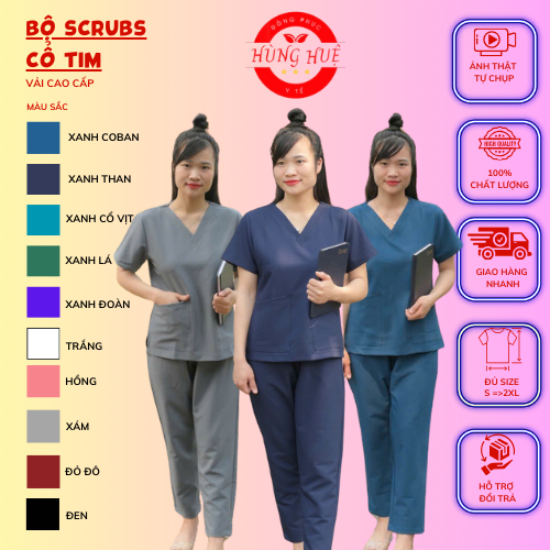 Đồng phục Spa y tế, Bộ scrubs bác sĩ Áo phẫu thuật, phòng khám, Vải Cotton Cao Cấp