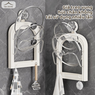 Giá Để Vung Xoong Nồi Hút Chân Không Giá Treo Nắp Nồi Nhà Bếp Kệ Để Thớt Giá Treo Bếp Kèm Móc Treo Sky Home - GTV02