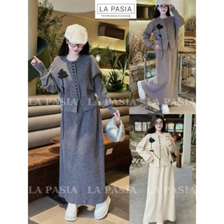 Set Váy Len Nữ Dáng Dài Chân Váy Xòe Áo Cardigan Cổ Tròn Đầm Len Bầu Mùa Đông LAPASIA LP162 Form Rộng