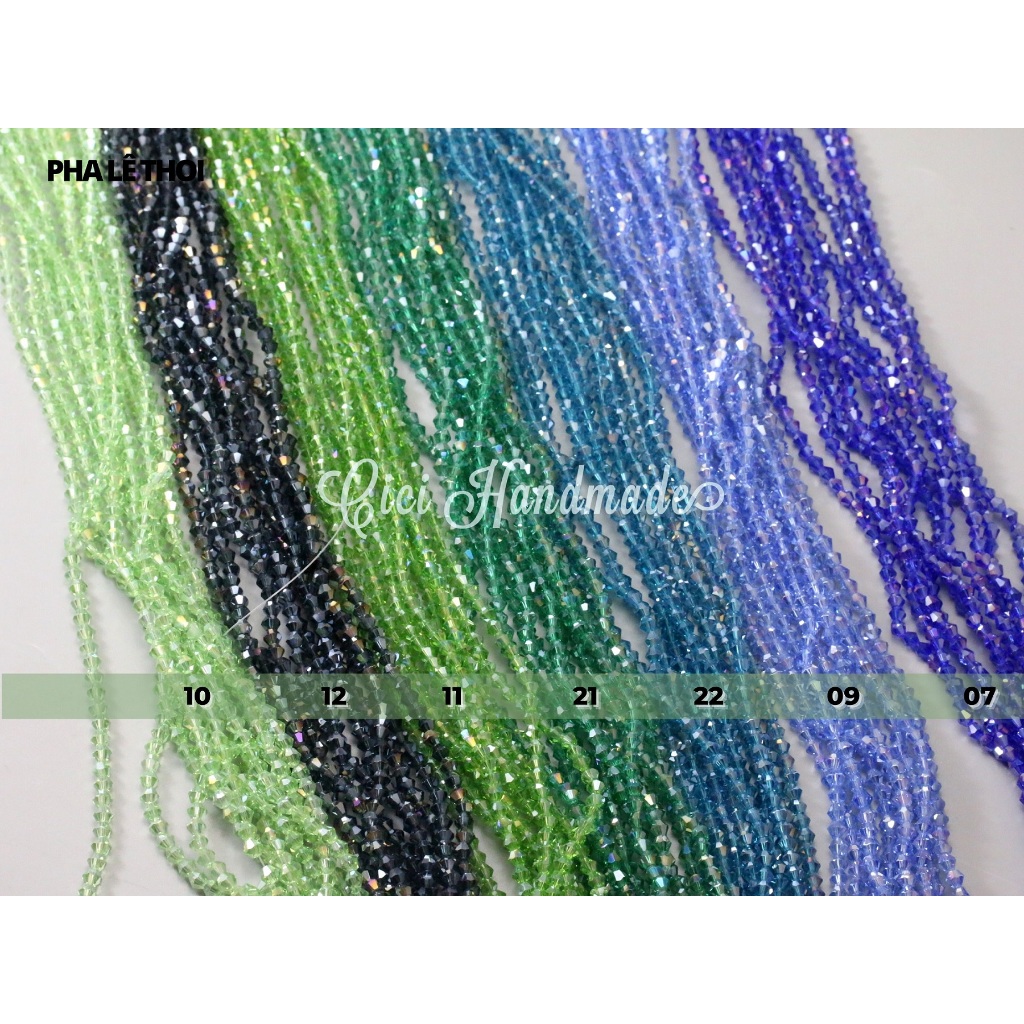 Pha lê thoi siêu nhỏ xanh ghi xám bạc 2mm 3mm 4mm link 2/3 Cici Handmade chuyên hạt đá hạt pha lê hạt trang sức