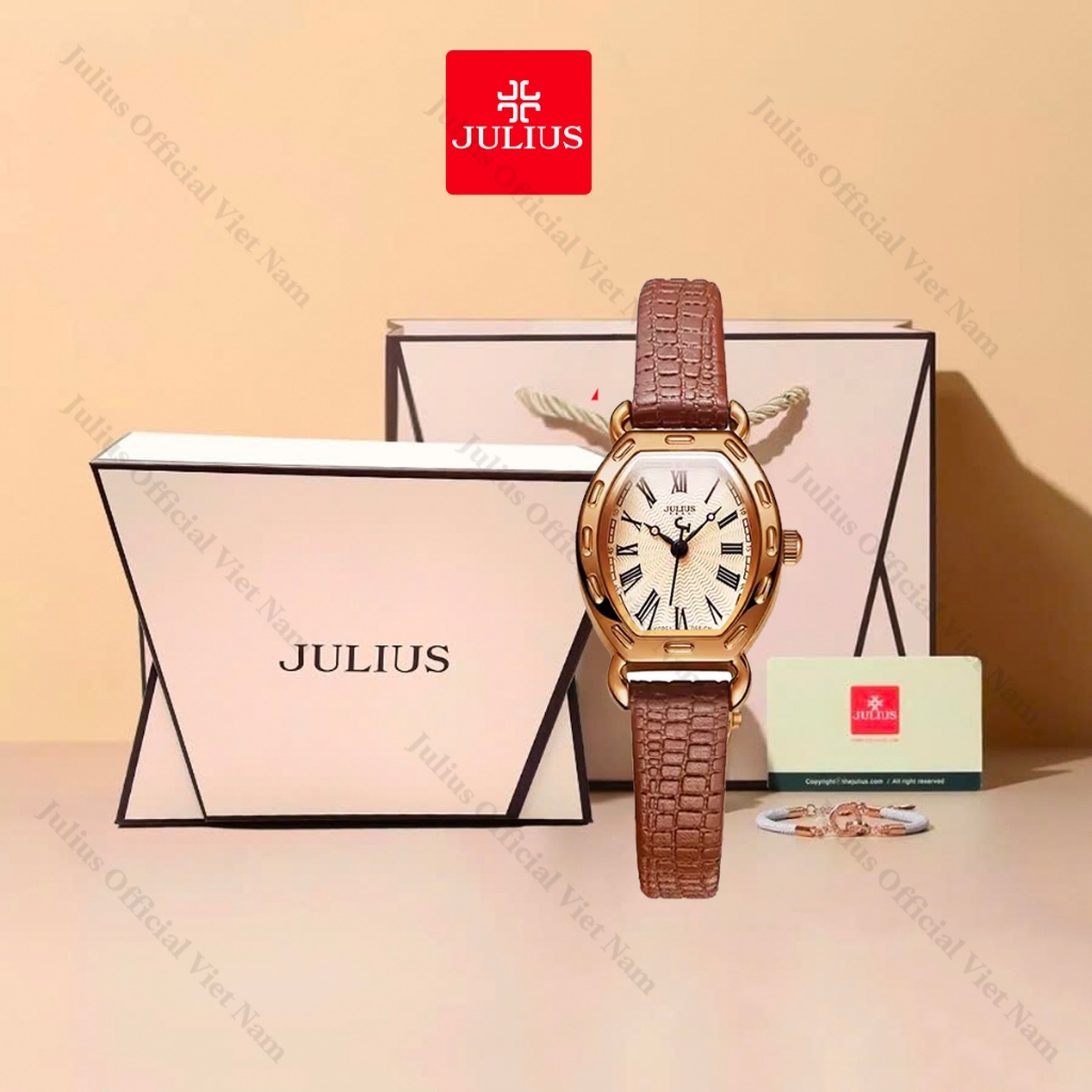 Julius JA-544 đồng hồ nữ dây da nâu kèm hộp Julius mới | Julius Official