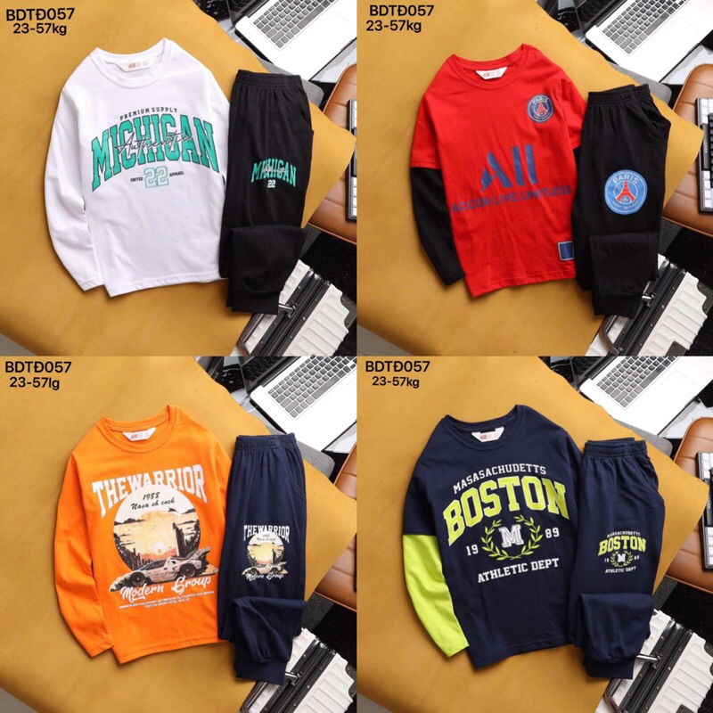 Bộ dài tay bé trai size đại Janshop, set bộ quần áo thu đông dài tay cho bé trai size đại 23-57kg, B