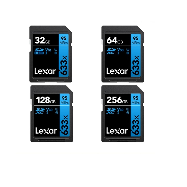 Thẻ nhớ máy ảnh SDXC Lexar 633x 64GB / 128GB / 256GB UHS-I U3 V30 đọc 90MB/s ghi 45MB/s (xanh)