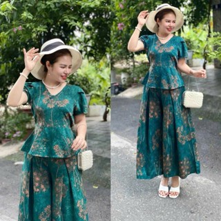 Set Đồ bộ trung niên cho mẹ, áo có cổ, quần ống rộng, quần giả váy, chất lua nhập cao cấp MS29