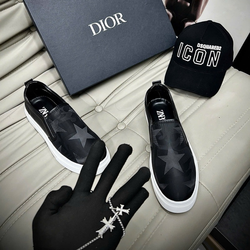 Giầy lười slipon nam nữ ZARA da PU phối mũi dệt hình ngôi sao quanh giầy đế cao su non đúc cao cấp boy phố