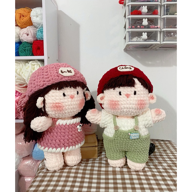 DOLL MÓC LEN, BÚP BÊ LEN HANDMADE, GẤU BÔNG CẶP ĐÔI HANDMADE, Gấu bông len, GẤU ĐÔI, quà tặng người 